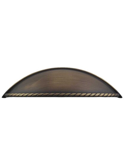 Lenoir Shaker Cabinet Cup Pull - 3 3/4 inch Center-to-Center in Antique Brushed Satin Brass.